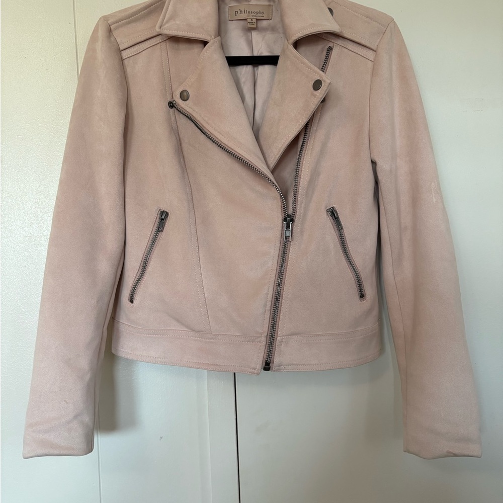 Philosophy Pink Leather Moto Jacket Asymmetrical Design